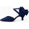 imageCoutgo Womens Low Kitten Heel Bow Heels Dress Shoes Closed Pointed Toe Ankle Strap Elegant Wedding Party PumpsNavy