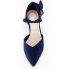 imageCoutgo Womens Low Kitten Heel Bow Heels Dress Shoes Closed Pointed Toe Ankle Strap Elegant Wedding Party PumpsNavy
