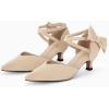 imageCoutgo Womens Low Kitten Heel Bow Heels Dress Shoes Closed Pointed Toe Ankle Strap Elegant Wedding Party PumpsNude