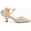 imageCoutgo Womens Low Kitten Heel Bow Heels Dress Shoes Closed Pointed Toe Ankle Strap Elegant Wedding Party PumpsNude