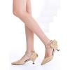 imageCoutgo Womens Low Kitten Heel Bow Heels Dress Shoes Closed Pointed Toe Ankle Strap Elegant Wedding Party PumpsNude