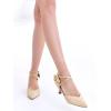 imageCoutgo Womens Low Kitten Heel Bow Heels Dress Shoes Closed Pointed Toe Ankle Strap Elegant Wedding Party PumpsNude