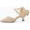 imageCoutgo Womens Low Kitten Heel Bow Heels Dress Shoes Closed Pointed Toe Ankle Strap Elegant Wedding Party PumpsNude