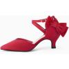 imageCoutgo Womens Low Kitten Heel Bow Heels Dress Shoes Closed Pointed Toe Ankle Strap Elegant Wedding Party PumpsRed