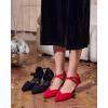 imageCoutgo Womens Low Kitten Heel Bow Heels Dress Shoes Closed Pointed Toe Ankle Strap Elegant Wedding Party PumpsRed