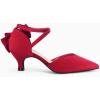 imageCoutgo Womens Low Kitten Heel Bow Heels Dress Shoes Closed Pointed Toe Ankle Strap Elegant Wedding Party PumpsRed