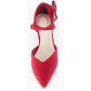 imageCoutgo Womens Low Kitten Heel Bow Heels Dress Shoes Closed Pointed Toe Ankle Strap Elegant Wedding Party PumpsRed