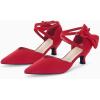 imageCoutgo Womens Low Kitten Heel Bow Heels Dress Shoes Closed Pointed Toe Ankle Strap Elegant Wedding Party PumpsRed