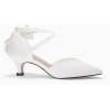 imageCoutgo Womens Low Kitten Heel Bow Heels Dress Shoes Closed Pointed Toe Ankle Strap Elegant Wedding Party PumpsWhite