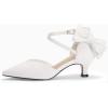 imageCoutgo Womens Low Kitten Heel Bow Heels Dress Shoes Closed Pointed Toe Ankle Strap Elegant Wedding Party PumpsWhite