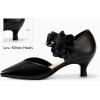 imageCoutgo Womens Low Kitten Heels Dressy Shoes Comfortable Closed Toe Flower Slip on Formal Party Dance Heeled PumpsBlack