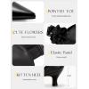 imageCoutgo Womens Low Kitten Heels Dressy Shoes Comfortable Closed Toe Flower Slip on Formal Party Dance Heeled PumpsBlack