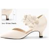 imageCoutgo Womens Low Kitten Heels Dressy Shoes Comfortable Closed Toe Flower Slip on Formal Party Dance Heeled PumpsCreamywhite