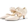 imageCoutgo Womens Low Kitten Heels Dressy Shoes Comfortable Closed Toe Flower Slip on Formal Party Dance Heeled PumpsCreamywhite