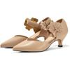 imageCoutgo Womens Low Kitten Heels Dressy Shoes Comfortable Closed Toe Flower Slip on Formal Party Dance Heeled PumpsKhaki