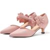 imageCoutgo Womens Low Kitten Heels Dressy Shoes Comfortable Closed Toe Flower Slip on Formal Party Dance Heeled PumpsPink