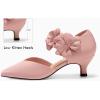 imageCoutgo Womens Low Kitten Heels Dressy Shoes Comfortable Closed Toe Flower Slip on Formal Party Dance Heeled PumpsPink