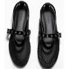 imageCoutgo Womens Mesh Mary Jane Flats Ballet Fishnet Ballerina Flats Buckle Strap Comfortable Causal Dress ShoesBlack