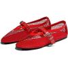 imageCoutgo Womens Mesh Mary Jane Flats Ballet Fishnet Ballerina Flats Buckle Strap Comfortable Causal Dress ShoesRed