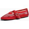 imageCoutgo Womens Mesh Mary Jane Flats Ballet Fishnet Ballerina Flats Buckle Strap Comfortable Causal Dress ShoesRed