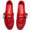 imageCoutgo Womens Mesh Mary Jane Flats Ballet Fishnet Ballerina Flats Buckle Strap Comfortable Causal Dress ShoesRed