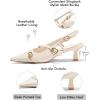 imageCoutgo Womens Slingback Kitten Heels Low Heel Closed Pointed Toe Pumps Buckle Strap Heeled Sandals ShoesBeige