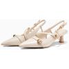 imageCoutgo Womens Slingback Kitten Heels Low Heel Closed Pointed Toe Pumps Buckle Strap Heeled Sandals ShoesBeige