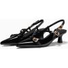 imageCoutgo Womens Slingback Kitten Heels Low Heel Closed Pointed Toe Pumps Buckle Strap Heeled Sandals ShoesBlack