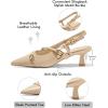 imageCoutgo Womens Slingback Kitten Heels Low Heel Closed Pointed Toe Pumps Buckle Strap Heeled Sandals ShoesKhaki