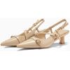 imageCoutgo Womens Slingback Kitten Heels Low Heel Closed Pointed Toe Pumps Buckle Strap Heeled Sandals ShoesKhaki