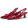 imageCoutgo Womens Slingback Kitten Heels Low Heel Closed Pointed Toe Pumps Buckle Strap Heeled Sandals ShoesMaroon