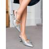 imageCoutgo Womens Slingback Kitten Heels Low Heel Closed Pointed Toe Pumps Buckle Strap Heeled Sandals ShoesSilver