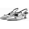 imageCoutgo Womens Slingback Kitten Heels Low Heel Closed Pointed Toe Pumps Buckle Strap Heeled Sandals ShoesSilver