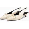 imageCoutgo Womens Slingback Kitten Low Heels Dress Shoes Closed Pointed Toe Bow Tie Slip on Office Work PumpsCreamy White