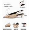 imageCoutgo Womens Slingback Kitten Low Heels Dress Shoes Closed Pointed Toe Bow Tie Slip on Office Work PumpsKhaki