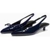 imageCoutgo Womens Slingback Kitten Low Heels Dress Shoes Closed Pointed Toe Bow Tie Slip on Office Work PumpsNavy