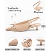 imageCoutgo Womens Slingback Kitten Low Heels Dress Shoes Closed Pointed Toe Bow Tie Slip on Office Work PumpsNude