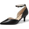 imageWomens Kitten Heels Comfortable Low Heel Dress Shoes Pointed Toe Ankle Strap Cutout DOrsay Wedding Party PumpsBlack
