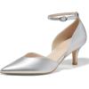 imageWomens Kitten Heels Comfortable Low Heel Dress Shoes Pointed Toe Ankle Strap Cutout DOrsay Wedding Party PumpsSilver