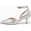imageWomens Kitten Heels Comfortable Low Heel Dress Shoes Pointed Toe Ankle Strap Cutout DOrsay Wedding Party PumpsSilver