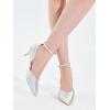 imageWomens Kitten Heels Comfortable Low Heel Dress Shoes Pointed Toe Ankle Strap Cutout DOrsay Wedding Party PumpsSilver
