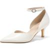 imageWomens Kitten Heels Comfortable Low Heel Dress Shoes Pointed Toe Ankle Strap Cutout DOrsay Wedding Party PumpsWhite