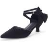 imageCoutgo Womens Low Kitten Heel Bow Heels Dress Shoes Closed Pointed Toe Ankle Strap Elegant Wedding Party PumpsBlack