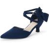 imageCoutgo Womens Low Kitten Heel Bow Heels Dress Shoes Closed Pointed Toe Ankle Strap Elegant Wedding Party PumpsNavy