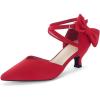 imageCoutgo Womens Low Kitten Heel Bow Heels Dress Shoes Closed Pointed Toe Ankle Strap Elegant Wedding Party PumpsRed