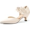 imageCoutgo Womens Low Kitten Heels Dressy Shoes Comfortable Closed Toe Flower Slip on Formal Party Dance Heeled PumpsCreamywhite