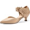 imageCoutgo Womens Low Kitten Heels Dressy Shoes Comfortable Closed Toe Flower Slip on Formal Party Dance Heeled PumpsKhaki