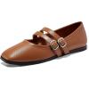 imageCoutgo Womens Mary Jane Flats Shoes Dressy Comfortable Square Toe Double Strap Soft Work Slip on Ballet FlatBrown