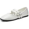 imageCoutgo Womens Mary Jane Flats Shoes Dressy Comfortable Square Toe Double Strap Soft Work Slip on Ballet FlatWhite