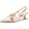 imageCoutgo Womens Slingback Kitten Heels Low Heel Closed Pointed Toe Pumps Buckle Strap Heeled Sandals ShoesBeige